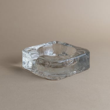 Vintage Murano glass ashtray – transparent in ice cube design, Space Age, Italy 1970s – elegant gift idea, retro decoration 