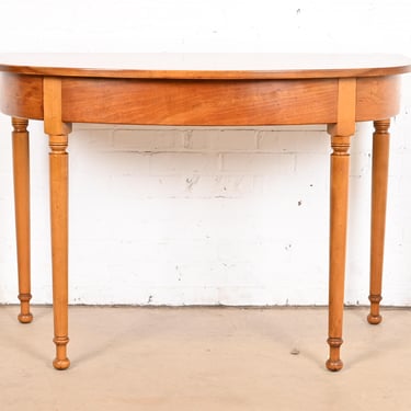 Stickley American Colonial Carved Cherry Wood Demilune Console Table or Entry Table, Circa 1960s