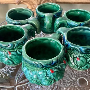 Vintage ceramic green Holly Punch Cups 