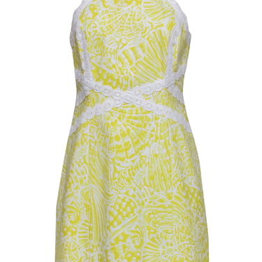 Lilly Pulitzer - Yellow & White Print Cotton Dress w/ Embroidered Trim Sz 8