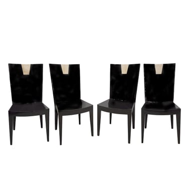 Chic Set of 4 Chic Game/Dining Chairs with Bone Inlays 1980s
