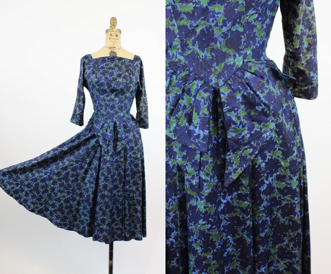 1940s R & K Original rayon dress  xs | vintage tree print dress 
