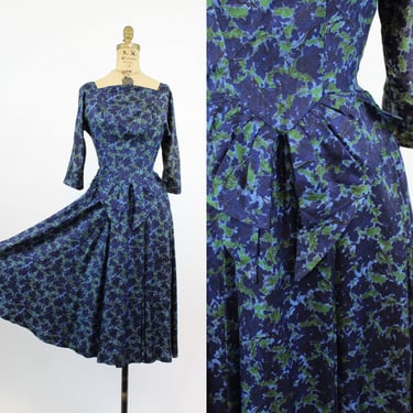 1940s R & K Original rayon dress  xs | vintage tree print dress 