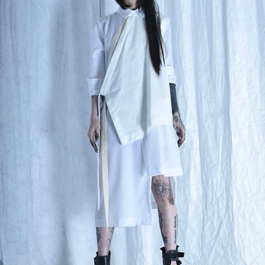 Double Layer Asymmetric Shirt Dress in CREAM/WHITE or BLACK