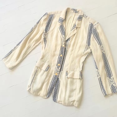 1990s Gautier White Linen Greek Key Jacket 