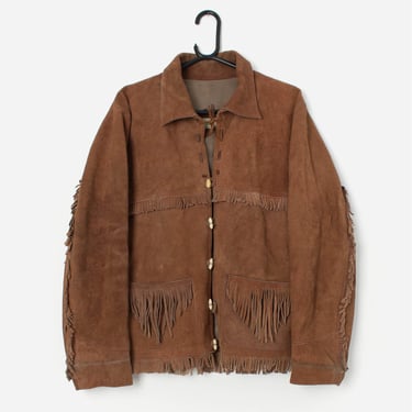 Vintage brown suede fringed jacket with pockets - Large 