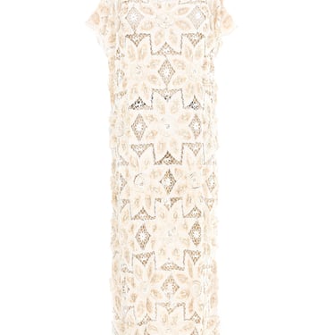 Cream Sequin Embellished Crochet Maxi Dress