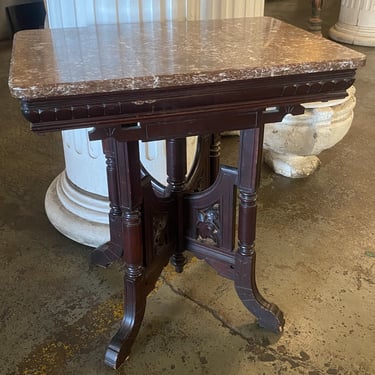 Large Maroon Marble Top Carved End Table