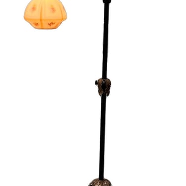Elaborate Bent Brass and Wrought Iron Floor Lamp with Glass Shade #2403 