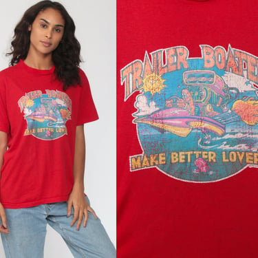 Trailer Boaters Shirt Speedboat Shirt BETTER LOVERS Vintage T Shirt 90s Graphic Screen Print Red Tshirt Boating Shirt Small Medium 
