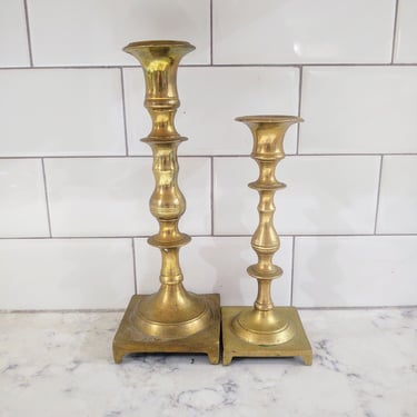 Vintage or Antique Brass Candle Holder Pair Home Décor 