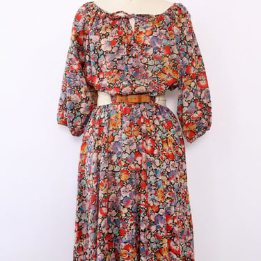 Watercolor Pansy Peasant Dress L/XL