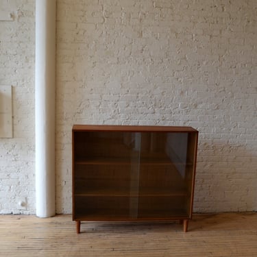 MCM Danish Walnut Bookcase / Display Cabinet w/ Sliding Doors