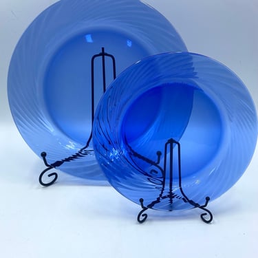 Pyrex Cobalt Blue Festiva Glass Swirl Dinner Plates (Set of 4), Salad Plates (Set of 3), Nos. 7 and 10, Glass Plate, Vintage Glassware 