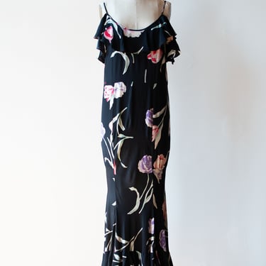 1990s Dark Floral Print Dress | OMO Norma Kamali 