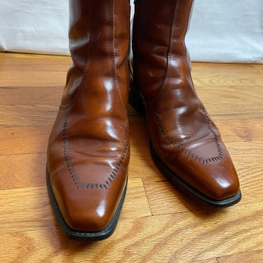 Vintage Men’s side zipper dress boots~ 70’s beetle boot style / western lounge Rock ankle boots Mahogany brown size 12 D 