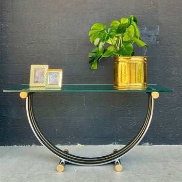 Brass and Chrome Glass Console Table
