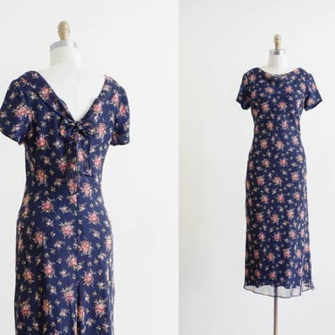 90s blue floral maxi dress | Donna Ricco 30s style bias cut ditzy floral low back vintage dress 