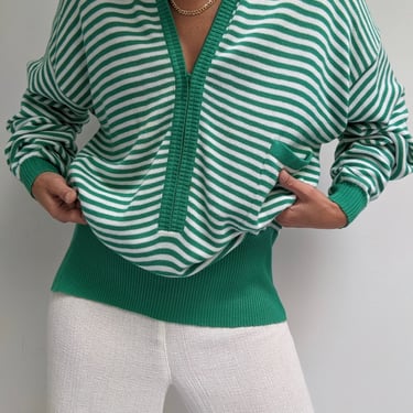 Vintage Jade Striped Zip Henley