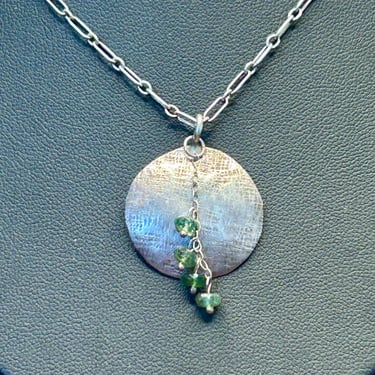 Sterling Silver Pendant Necklace Green Stones 925 Vintage Handmade Jewelry 