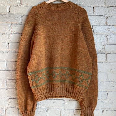 L XL, Vintage 1950s 1960s Brown Chunky Knit Sweater, Green, Winter, Wool, Nordic 