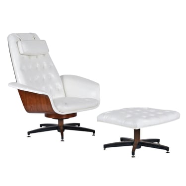Mid-Century Modern White George Mulhauser Plycraft Lounge Chair with Ottoman 