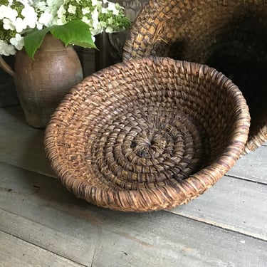 French Rustic Bread Basket, Coiled Rye Serving Basket, Proofing Basket, Hand Woven, French Farmhouse, Farm Table 