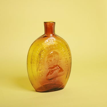 Vintage Big Amber Clear Glass Embossed Antique Decor Bottle Dyottville Glass Works Flask 