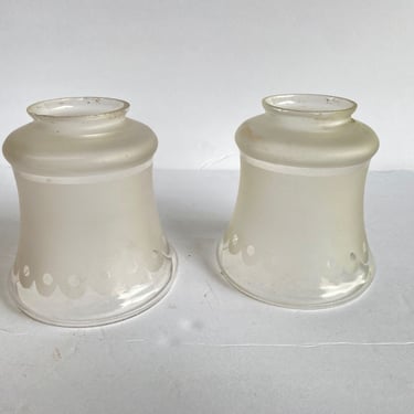 2 " Victorian Style Frosted Laced Hand Blown Glass Shades Pair 