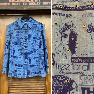 Vintage 1970’s Pop Art Women’s Liberation Movement Denim Shirt, 70’s Denim Shirt Jacket, Vintage Pop Art, Vintage Clothing 