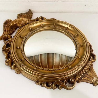 Vintage Syroco Eagle Mirror Convex Porthole Federal Americana Gold 1970s 