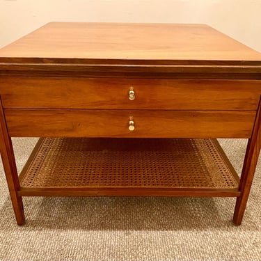 Vintage Widdicomb side table with cane lower shelf. c. 1970’s 