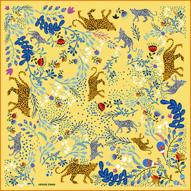 Amazon Rainforest Journey in Yellow | Double Sided Silk Scarf