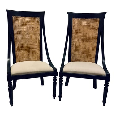 High Back Caned Wood Side Chairs Pair