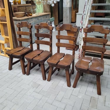 Brutalist Danish Oak Dining Chairs 