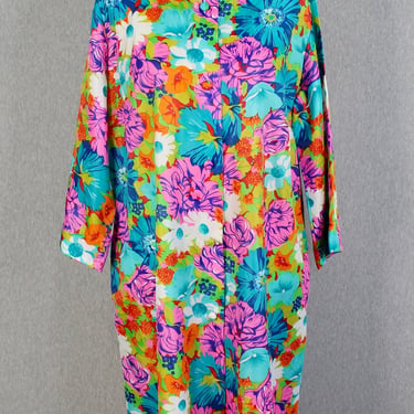 1960s 1970s Floral Sheath Dress by Saybury - Summer Day Dress - Shirtdress -Size 18 