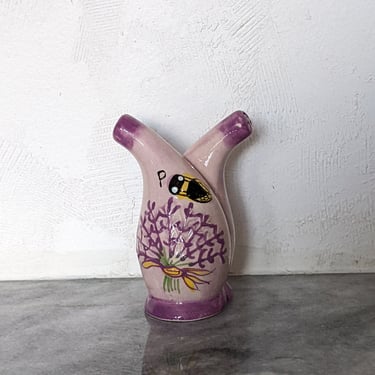 Vintage Ceramic Lavendar Bees Salt and Pepper Shaker 