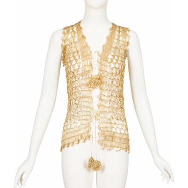 1960s Vintage Sequin Gold Metallic Woven Vest Sz XS S 