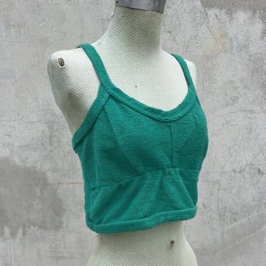 Vintage 1980s Punk Label by Betsey Johnson Green Cotton Top Blouse Belly Shirt