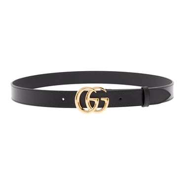 Gucci Men Gucci Man's Black Leather Belt With Gg Golden Metal Buckle