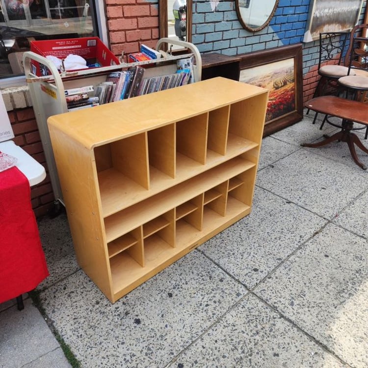 Cubby Storage Cabinet by Lakeshore. LP RECORD STORAGE CABINET. Birch wood. 46x15x36" tall. 