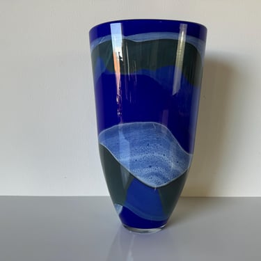 1980's Vintage Oggetti Blue Art Murano Glass Vase 