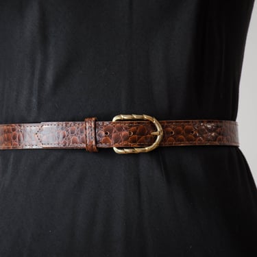 vegan leather belt | 80s 90s vintage brown dark academia style alligator skinny belt 