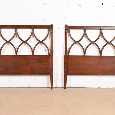 Edward Wormley for Dunbar Mid-Century French Regency Louis XVI Carved Mahogany Twin Size Headboards, Pair