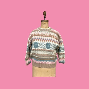 Vintage Sweater Retro 1990s Stefanel + Made in Italy + Fair Isle + Wool + Pink + Cream + Beige + Baby Blue + Pullover + Womens Apparel 