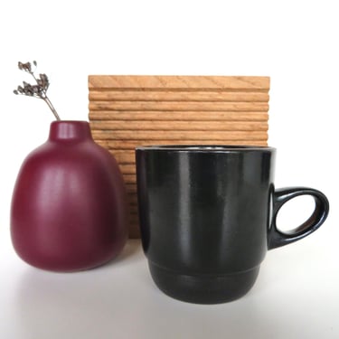 Vintage Heath Ceramics Mug In Black and Brown, Edith Heath Ceramics, Rim Line Stacking Coffee Cup 