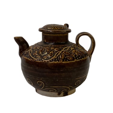 Chinese Ware Brown Glaze Pattern Ceramic Jar Vase Display Art ws2665E 