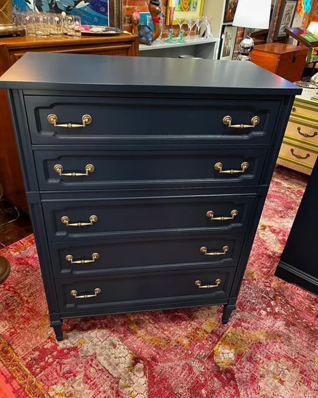 Blue painted 5 drawer chest 36” x 18” x 48.5” Call 202-232-8171 to purchase