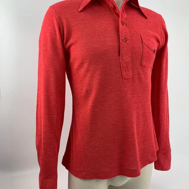 1960'S Polo Shirt - Strawberry Acrylic Jersey Knit - Long Labels - Made in Sweden - Vintage Dead Stock - Men's Size Medium 