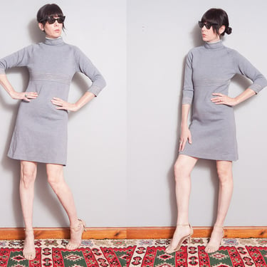 Vintage 1960's | Mid Century | 100% Wool | Made in Italy | Mod | Mini | Dress | S 